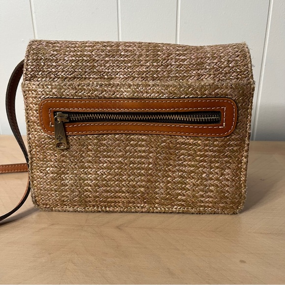 Patricia Nash Leather and Woven Straw Tan Crossbody Bag - Picture 2 of 15
